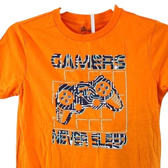Epic Threads Boys Orange Graphic Tee “Gamers Never Sleep” – Size Medium (8) - Picture 4 of 7